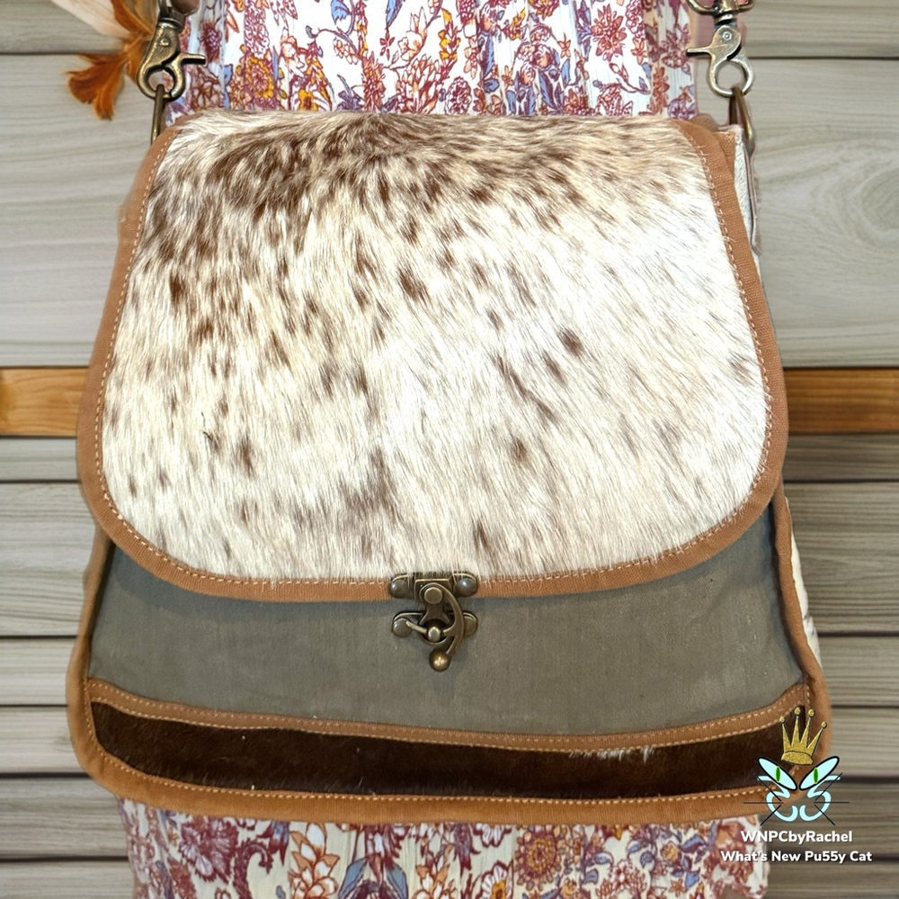 Clea Ray Cowhide Canvas Messenger Bag